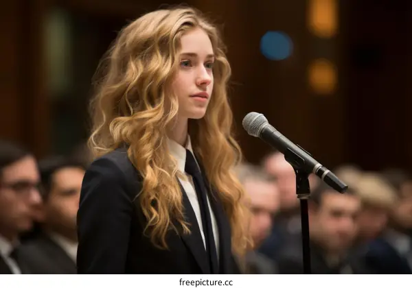 Young Female Testifying In Courtroom