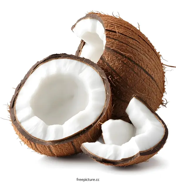 Fresh Coconut Half Cut Open On White Background