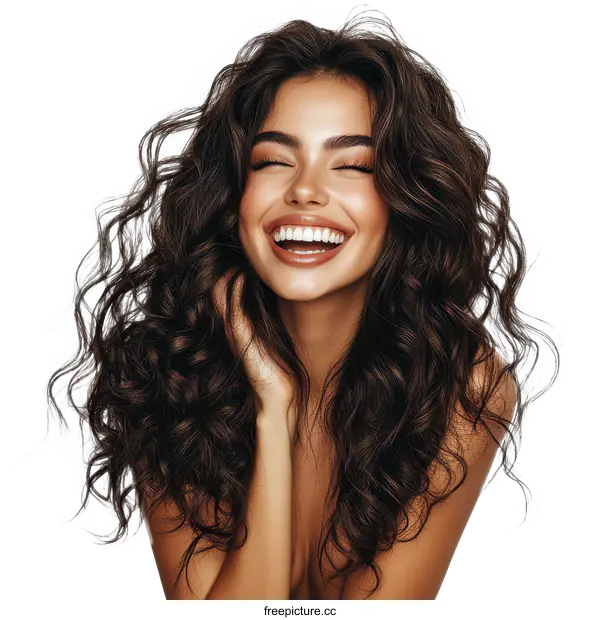 [Transparent Background PNG]Beautiful Woman with Curly Hair Portrait