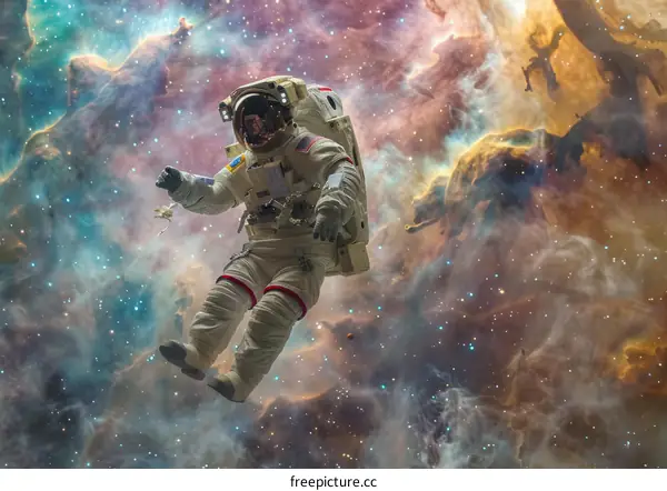 Astronaut floating in the vastness of space