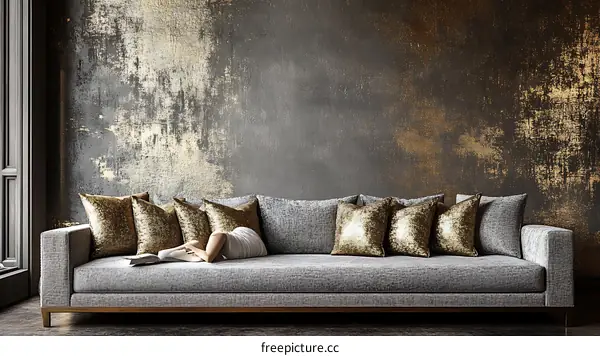 Modern Living Room Sofa with Gold Accents