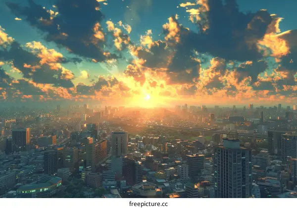 Sunrise over the Cityscape Metropolis