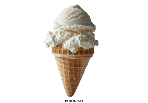 [Transparent Background PNG]Vanilla ice cream cone on white background