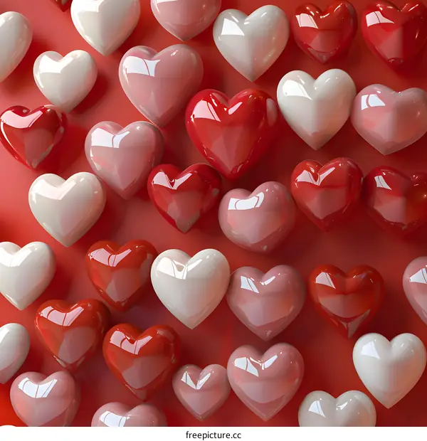 Red and pink heart balloons with a red background