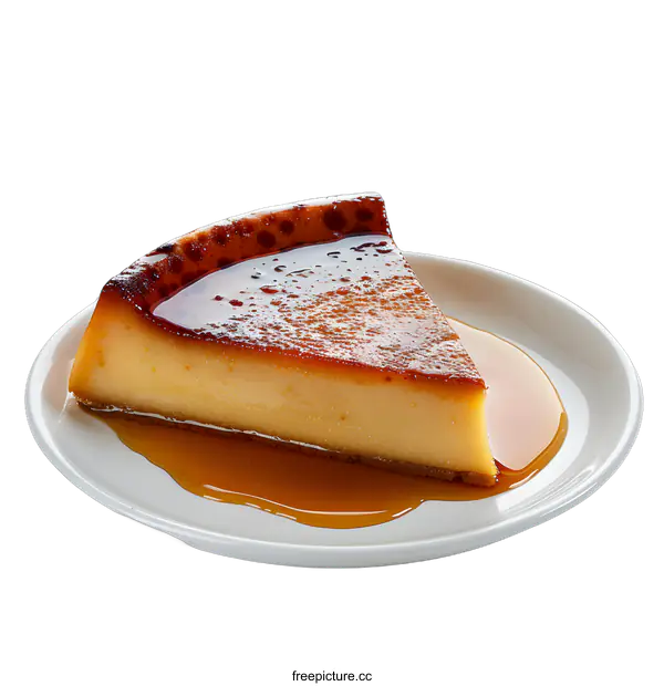 [Transparent Background PNG]A slice of flan with a white background