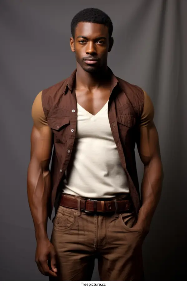 Studio portrait of a young African-American man wearing casual clothing