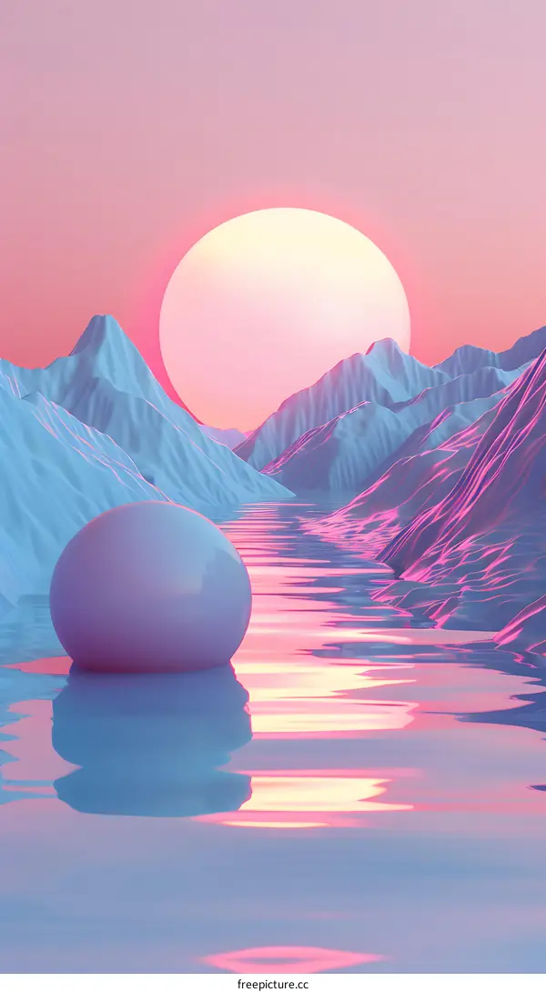 Pink and Blue Mountains with Sun and Orb