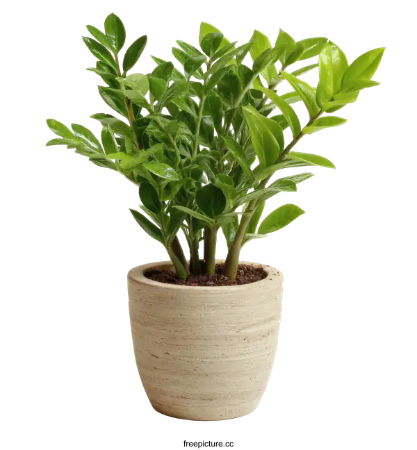 [Transparent Background PNG]Potted ZZ Plant in Light Beige Pot
