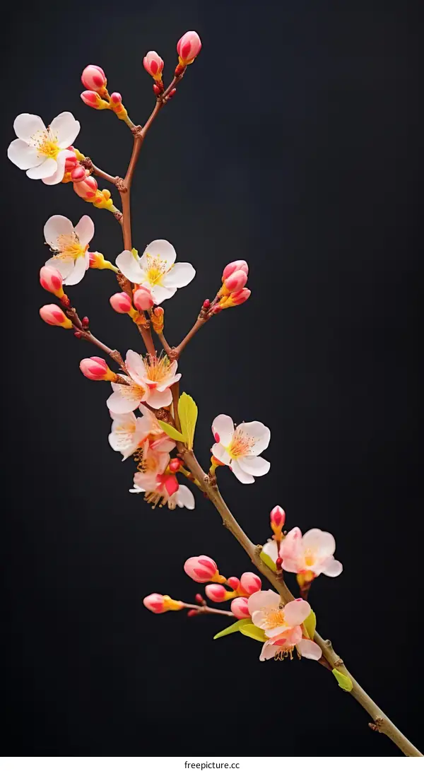 Pink and White Cherry Blossoms on a Black Background