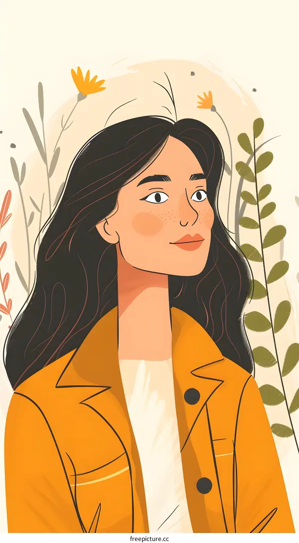 Woman with long hair in yellow jacket