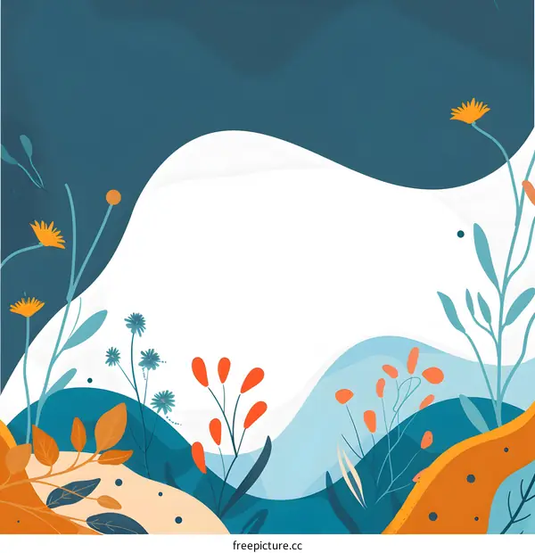 Abstract Floral Illustration With Blue And Orange Colors