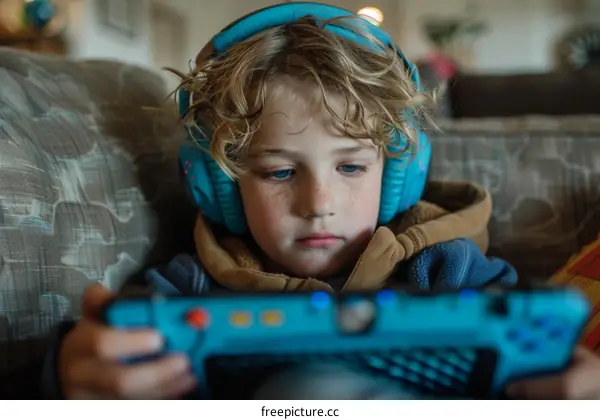 Young gamer playing video games with a controller