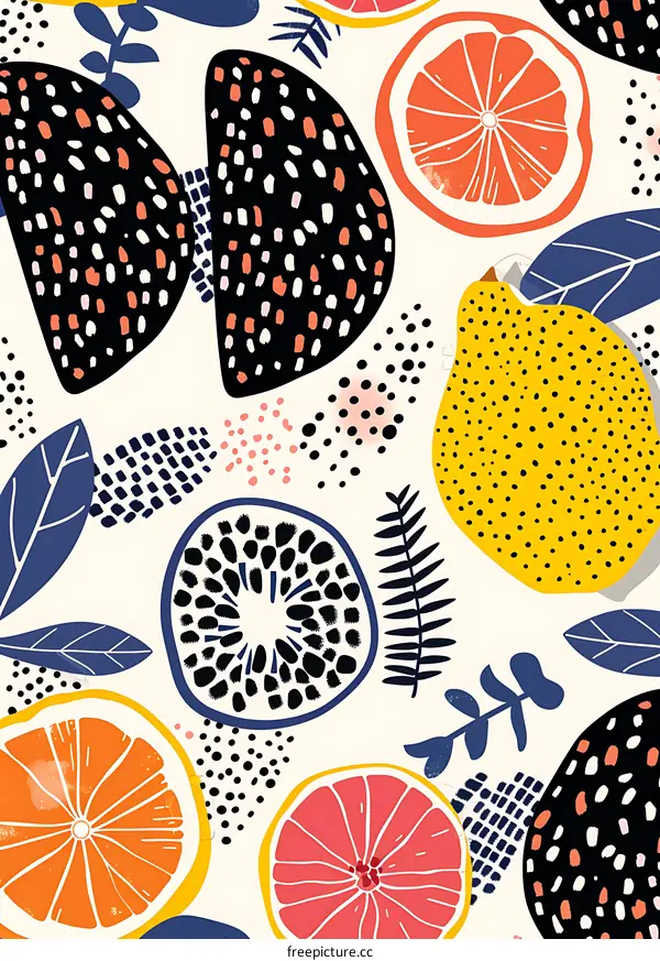 Abstract Seamless Pattern with Citrus Fruits and Leaves