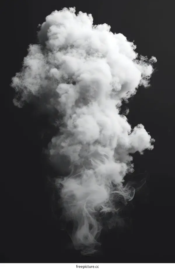 White smoke cloud rising up on black background