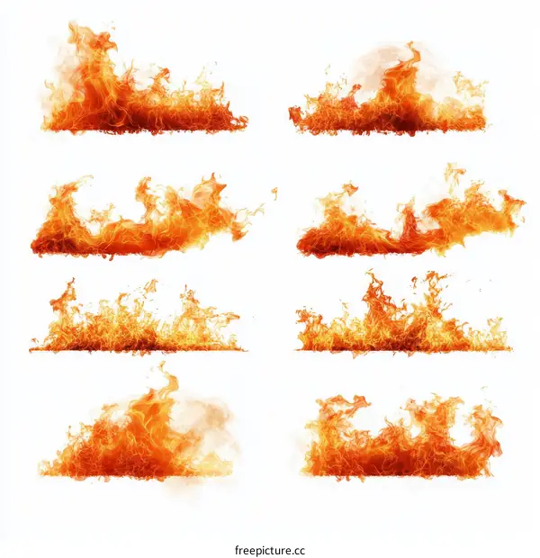 Different Flame Patterns on a White Background