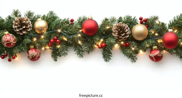 Christmas Garland Decoration with Lights and Ornaments