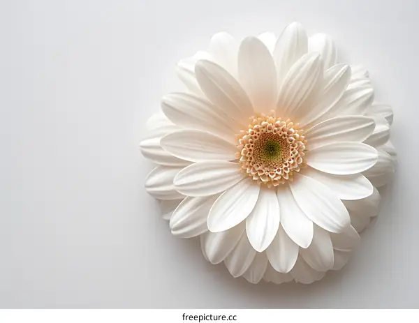 A white gerbera flower in full bloom against a white background.