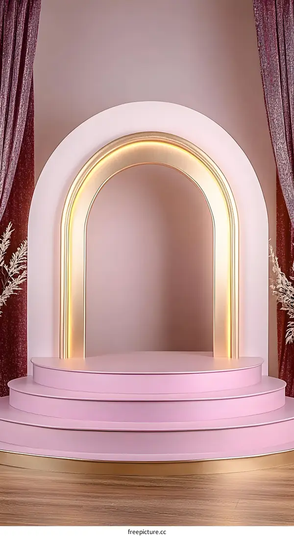 Pink And Gold Arch With Steps For Product Display