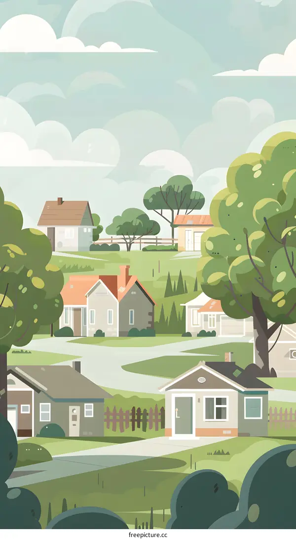 Green Neighborhood Houses Illustration