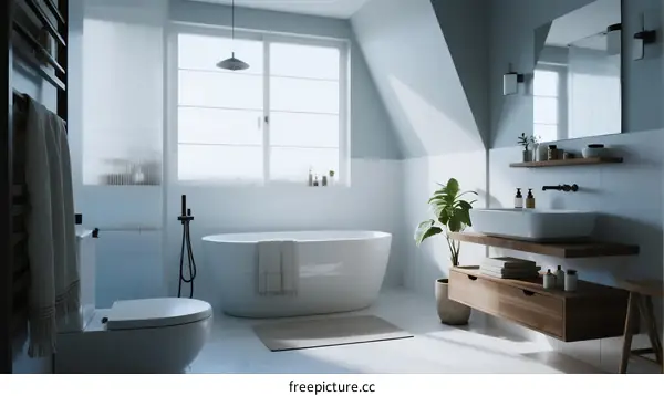 Modern Minimalist Bathroom with Freestanding Tub and Natural Light