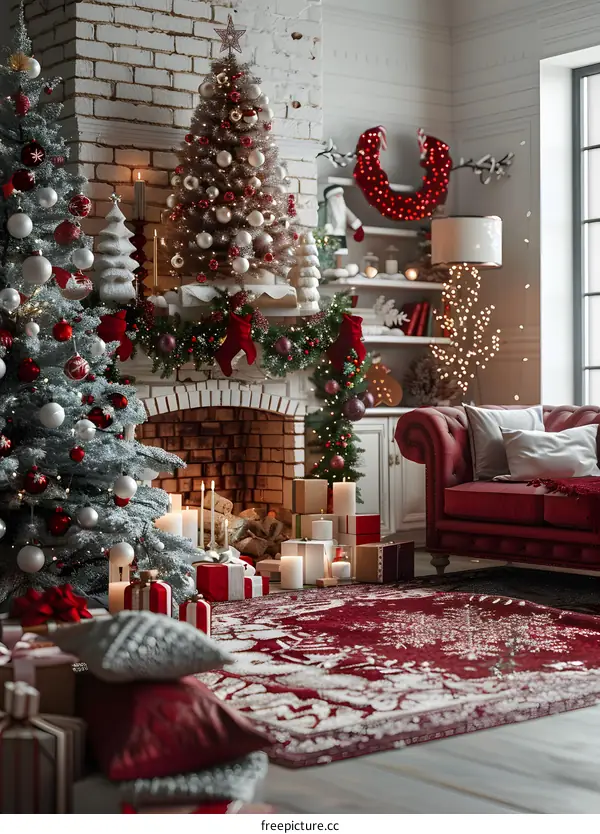 Christmas tree by the fireplace