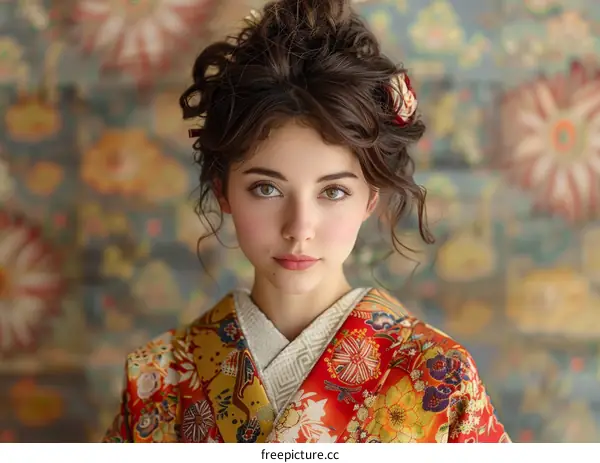 portrait of a beautiful young woman in a kimono