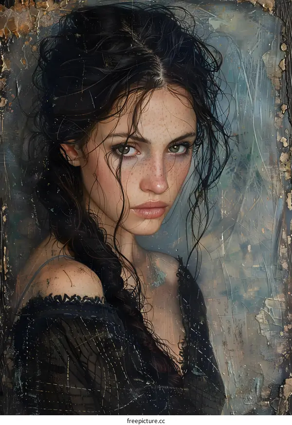 portrait of a beautiful woman with freckles and green eyes