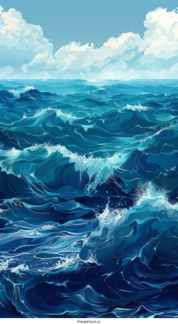 Deep blue ocean waves illustration