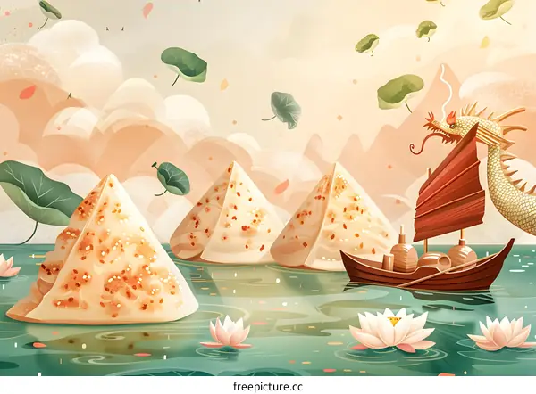 Dragon Boat Festival Scene with Rice Dumplings