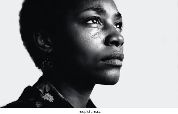 Closeup Portrait of a Black Woman in Deep Thought
