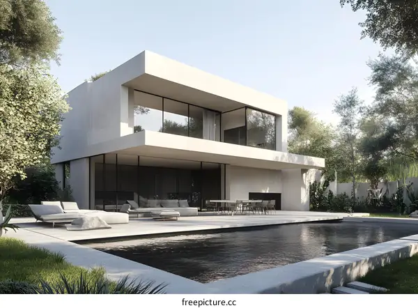 Modern Minimalist House with Swimming Pool and Garden