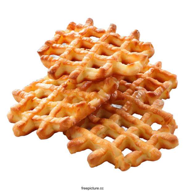 [Transparent Background PNG]Close-up of a stack of four golden waffles