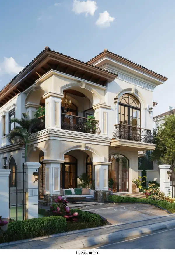 Elegant Mediterranean Style Mansion Exterior Design