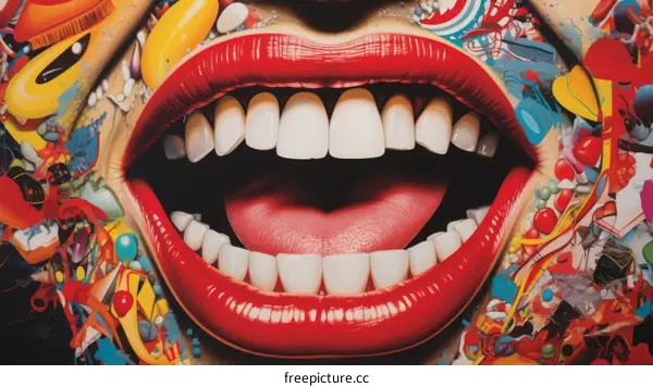 Close-Up of Woman's Mouth with Vibrant Red Lipstick