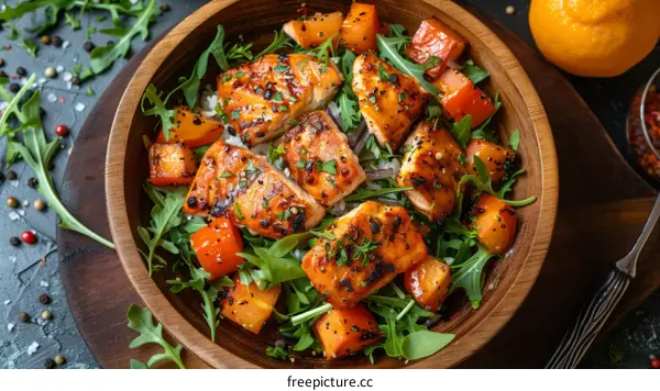Grilled Salmon with Roasted Squash and Tomatoes