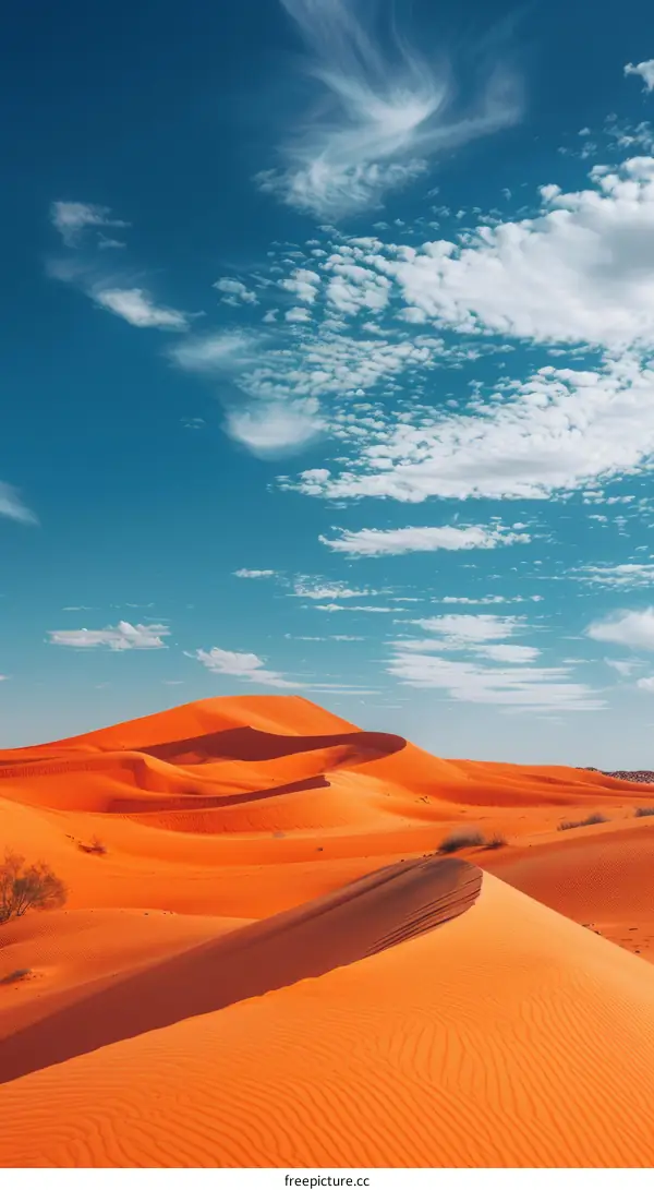 Sweeping Red Sand Dunes Under Azure Skies with Wispy Clouds