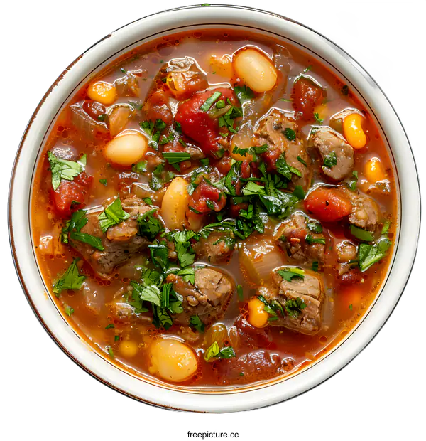 [Transparent Background PNG]Bowl of Hearty Beef and Bean Soup