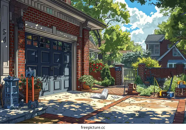 Suburban House with Garage and Garden