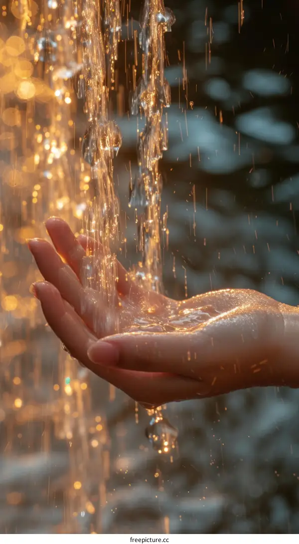 water flowing over a person's hand
