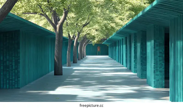 Teal Green Architectural Promenade Illustration
