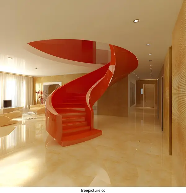 Red Spiral Staircase in Modern Interior Design