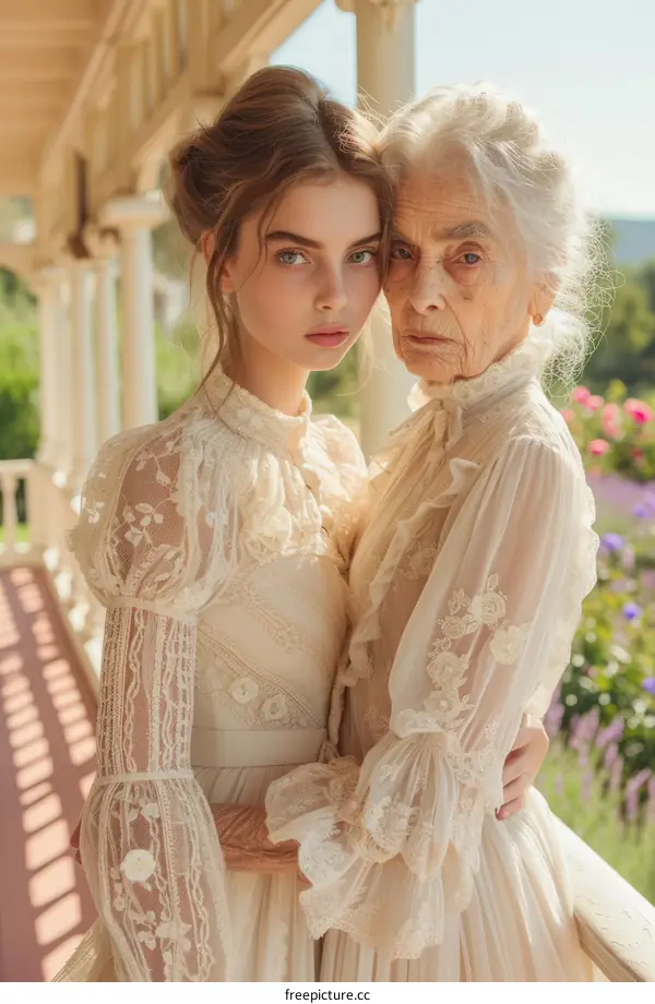 Portrait of a young woman and an old woman