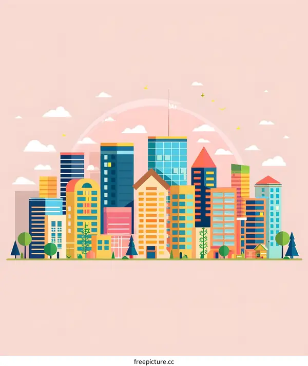 Colorful Cityscape Illustration with Flat Design