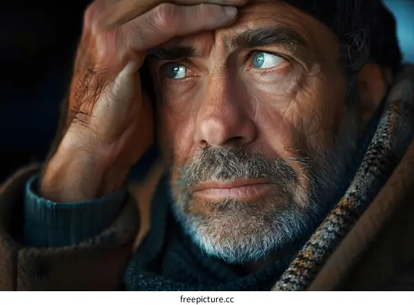 Close Up Portrait of an Elderly Man with a Worried Expression