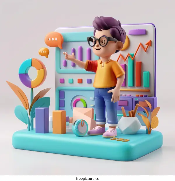 3D rendering of a businessman analyzing data