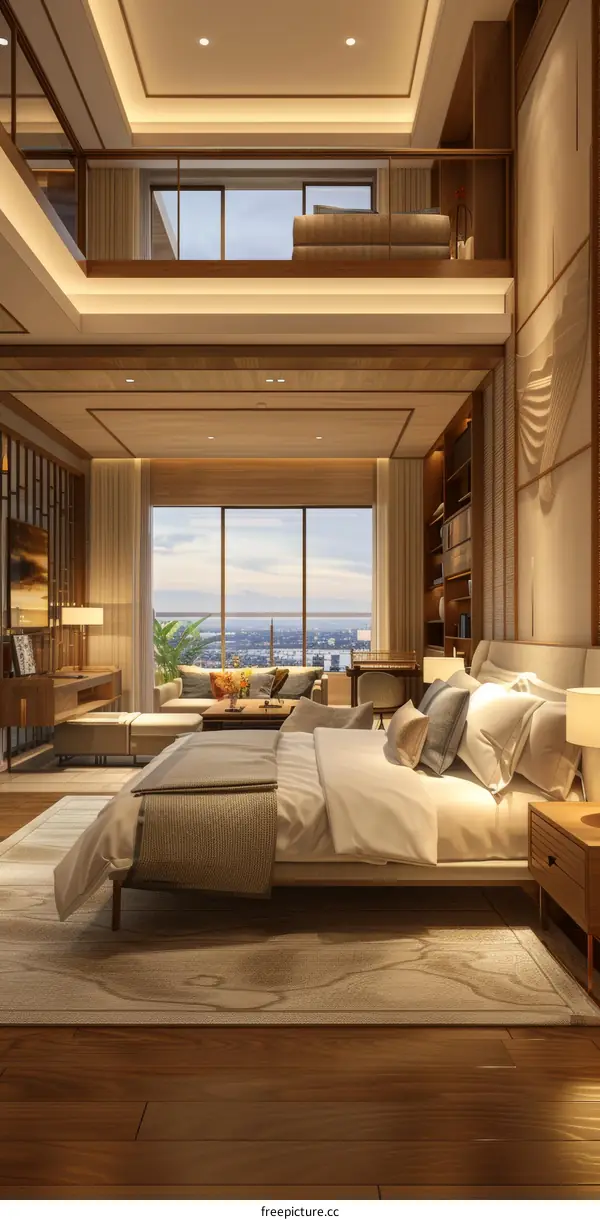 Luxury Modern Bedroom with Panoramic City View
