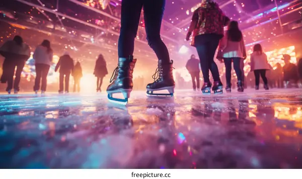 People ice skating on an indoor ice rink