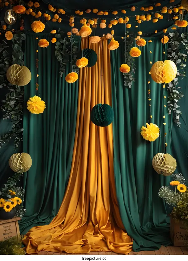 Green and Yellow Curtains Backdrop for Photography