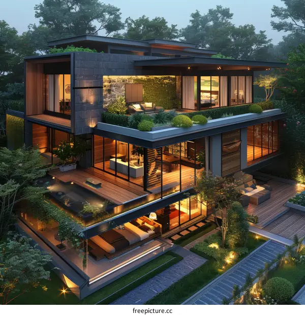 Modern House Blending with Nature