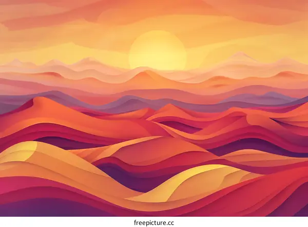 Abstract Sunset Landscape with Colorful Hills